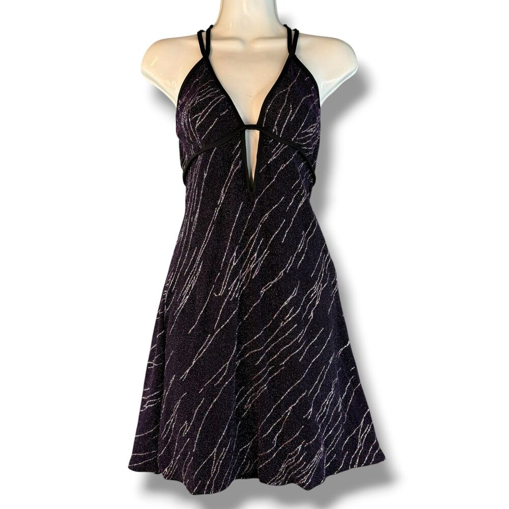 Hey Baby of California Y2K Purple Sequins Clubbing Halter Dress Backless Mini L